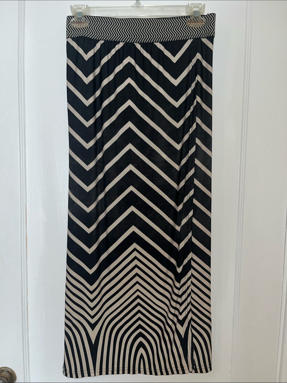 Black and Cream Chevron Maxi Skirt with Elastic Waistband